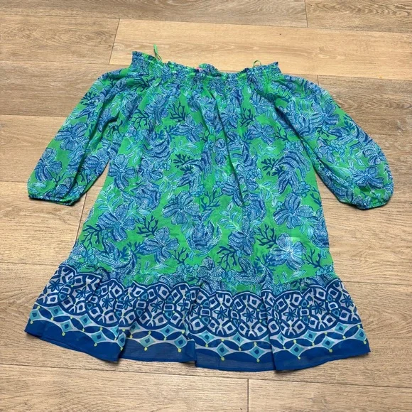 Lilly Pulitzer Maribeth Coverup Large Cabana Green Keepin It Reel EUC - Picture 2 of 10